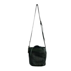 Ashwood Bucket Bag Green‎ Woven Genuine Leather Drawstring Closure Top Crossbody